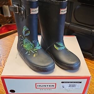 Hunter Kids sea creature print/crab Rain Boots navy